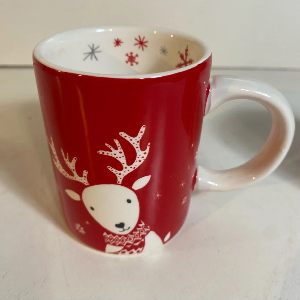 Set Of 2 Small Sur La Table Snowman & Reindeer Mugs 3.25” Height